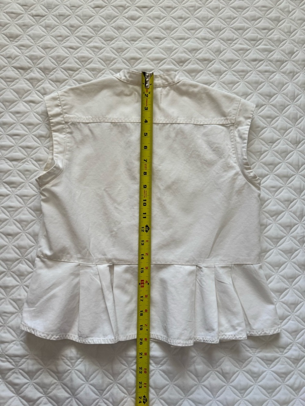 Madewell White Hidden Button Placket Sleeveless Pleated Peplum Top Size 2 - Picture 15 of 16